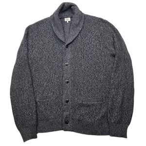 FAHERTY Shawl Collar Cardigan Sweater Mens Large Grey Marled Cotton Cashmere